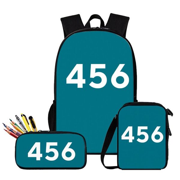 

backpack set of squid storage bag digital number square round geometric print school fashion pen three-piece satchel
