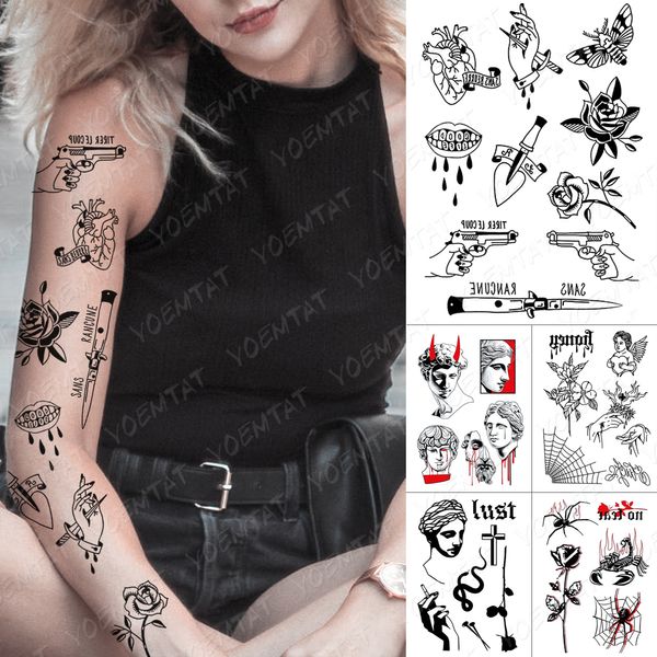 À Prova D 'Água Tatuagem Tatuagem Adesivo Heart Faca Arma Anjo Old School Flash Tattoos Lábios Arte Art Braço Falso Tatoo Mulheres Homens