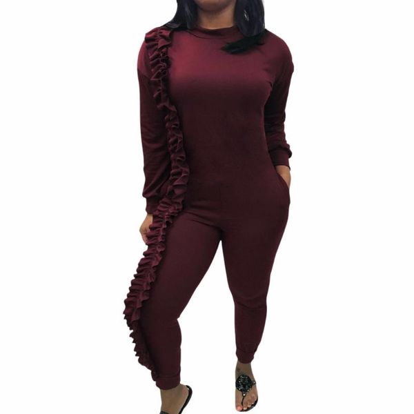 

women's jumpsuits & rompers women summer jumpsuit romper o-neck long sleeve patchwork ruffles casual playsuit bodysuits body overalls f, Black;white