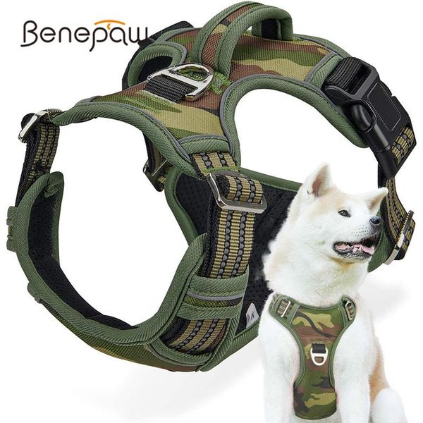 

benepaw tactical no pull harness for large medium dogs durable heavy duty camouflage reflective pet vest control handle dog collars & leashe