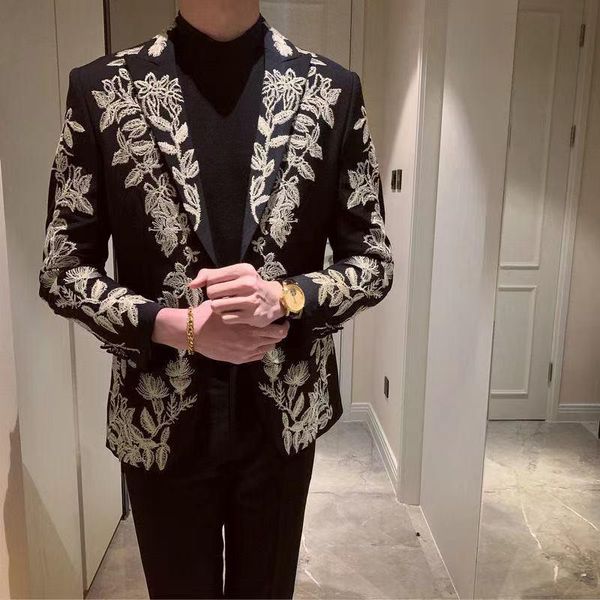 

men's suits & blazers british style senior black slim fit suit jacket korean trendy embroidered men jackets clothing, White;black