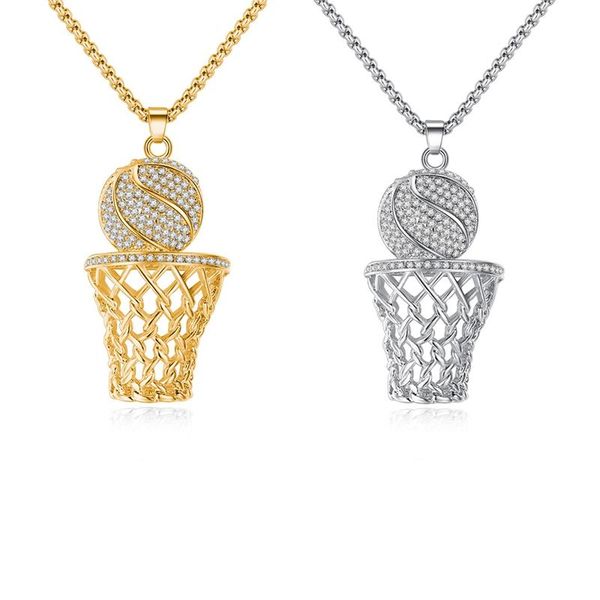 

basketball box necklace sweet color stainless steel chain men sports hip hop jewelry pendant necklaces, Silver