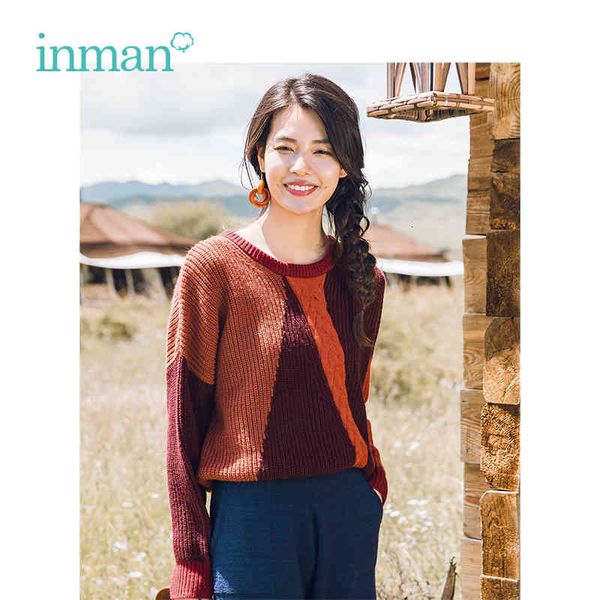 

sweater winter female round collar contrast color jacquard loose retro literary pullover women sweater 4bj1, White;black