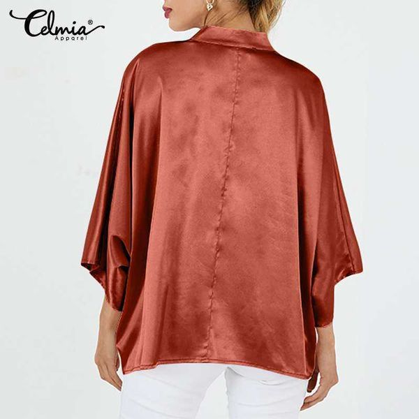 

women's blouses & shirts blouses women fashion satin casual loose celmia elegant ol blouse summer 3/4 sleeve solid v neck party blusas, White