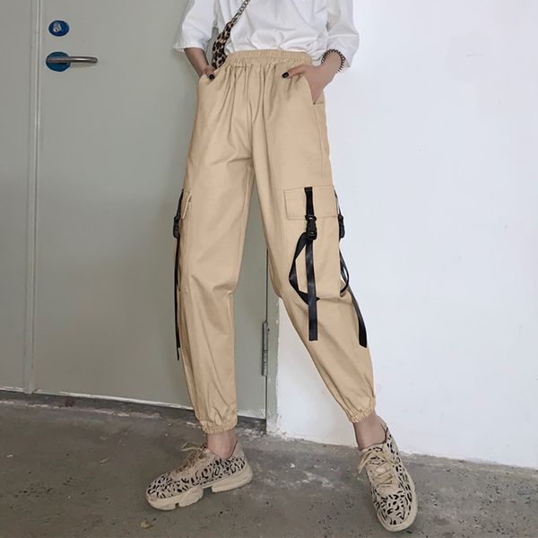 

capris women's cargo pants 2021 spring fashion elastic waist overall trousers female solid pantalon plus size casual turnip 5xl, Black;white