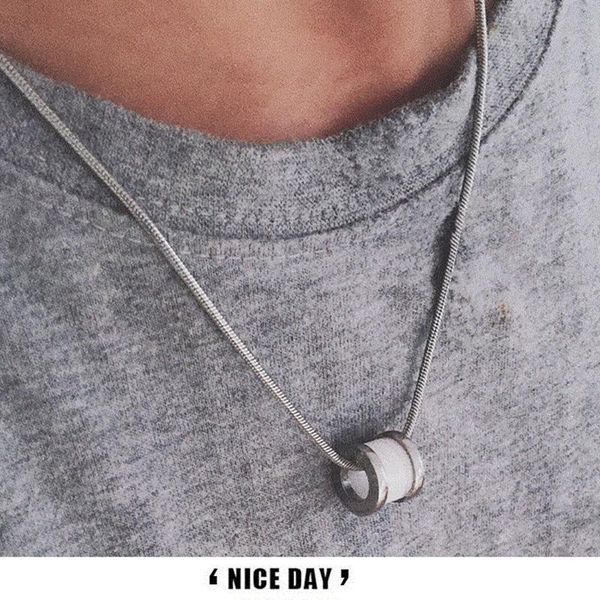 

Necklace Men Ceramic Pendant Roman Numerals Chain Black Long Necklaces Stainless Steel Male Accessories The Neck, Silver