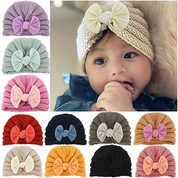 

toddler fashion crochet striped warm hat soft comfortable knitting wool caps bowknot headwear kids hair accessories holiday gift, Yellow