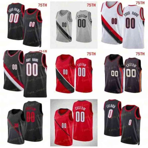 

custom printed 75th city basketball jerseys damian lillard 0 anfernee simons 1 jusuf nurkic 27 joe 2 ingles eric 5 bledsoe 6 johnson justise, Black;red