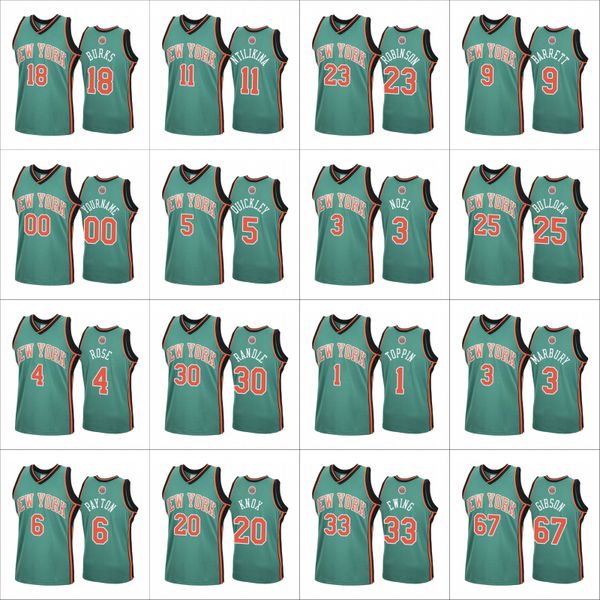 

men new yorkknicksjulius randle obi in r.j. barrett elfrid payton custom green st patricks day jersey, Black
