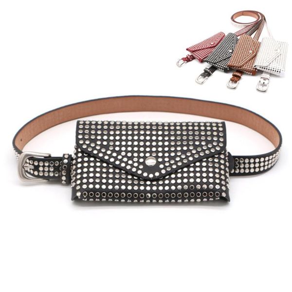 

women all match gift fanny pack waist bag luxury purse fashion rivets travel phone pouch small adjustable belt punk style casual bags
