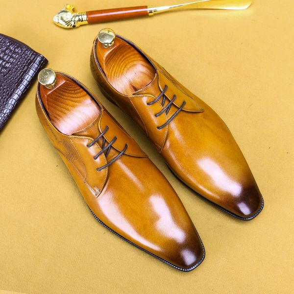 

lacing mens formal shoes genuine leather size 6 wedding business brogue oxford party shoe black coffee pointed toe dress shoe
