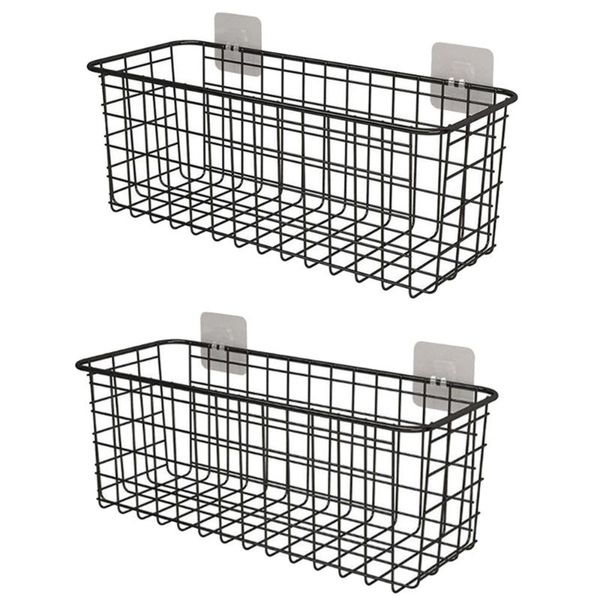 

hooks & rails 2pcs iron storage baskets holders for kitchen home (black)