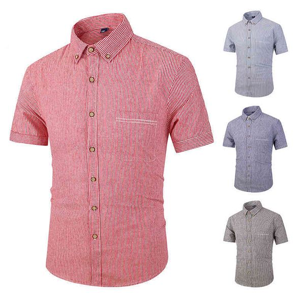 

summer short sleeve mens turn down collar pocket striped shirts business casual slim fit cotton japan formal plus size, White;black