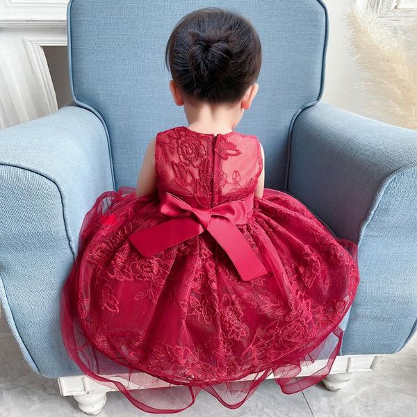 

girl's dresses year's dress mesh embroidered princess bowknot nail bead cake tuxedo sleeveless pography, Red;yellow