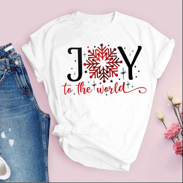 

tees women t shirts for print plaid joy snowflake style cute holiday christmas clothes female tshirt lady clothing graphic, White