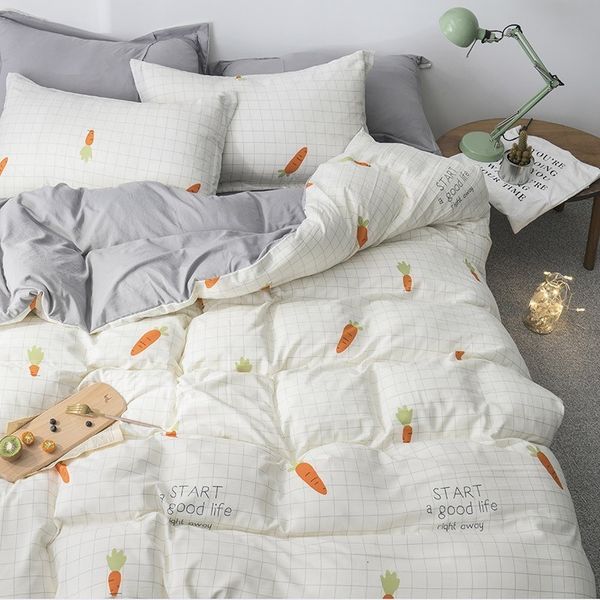 

bedding sets solstice home textile white plaid gray carrot soft linens set boy kid girls duvet cover pillowcase flat bed sheet 3/4pcs 2rm2
