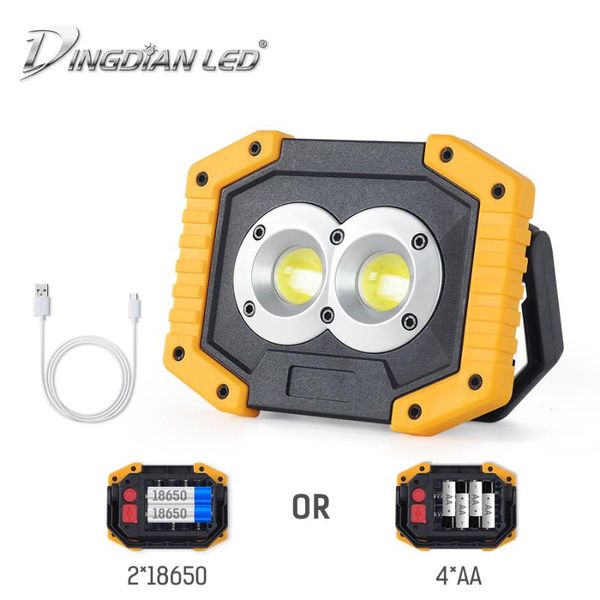 

portable lantern cob led working lamp dc 20w 5v 1a flood light 18650*2/*4 battery usb plug rechargeable camping lanterns