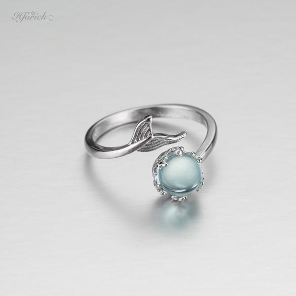 

wedding rings blue crystal gems stone tear whale fish tail mermaid bubble open finger for women party gift adjustable jewelry bijoux, Slivery;golden