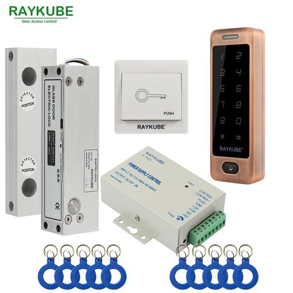 

raykube glass door access control kit electric bolt lock + touch metal rfid reader access control keypad frameless glass door