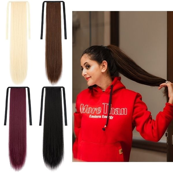 

straight wig female long hair bandage horsetail wig piece, Black