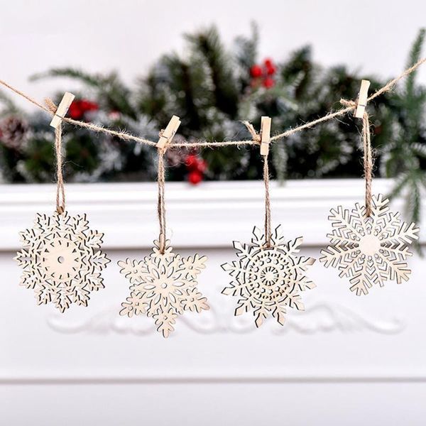 

christmas decorations 24pcs pendant snowflake pattern decorative wood xmas tree hanging furnishings home decor decoration
