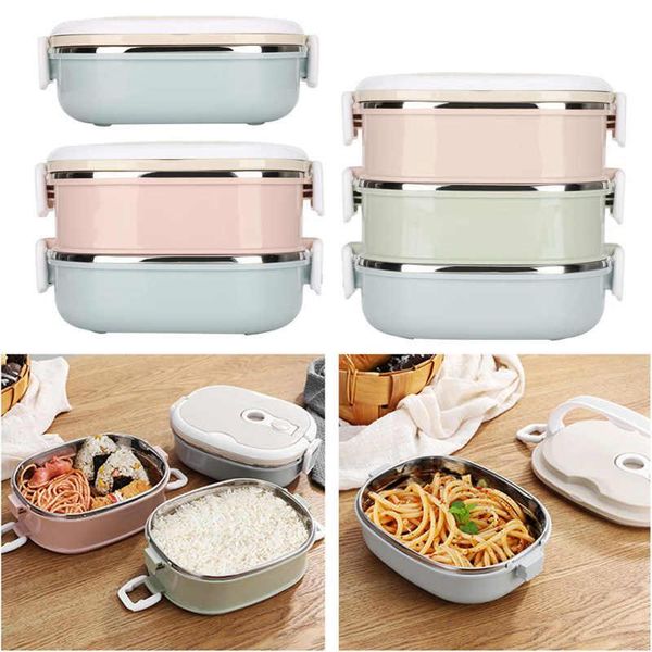 

dinnerware sets multi-layer lunch box portable stainless steel insulated thermal heated bento container for student children work