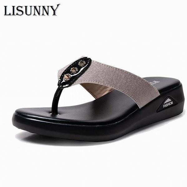 

summer women slippers crystal slides shoes flat beach sandals outside platform fashion flip flop, Black
