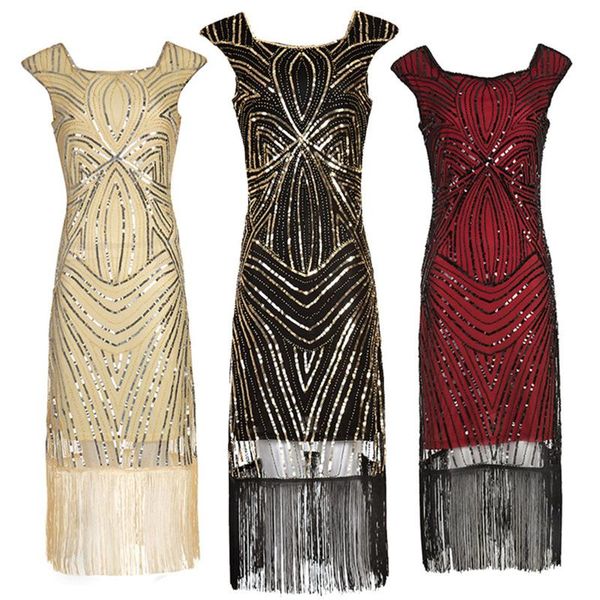 

casual dresses tassel sequins party dress women square collar split bodycon for elegant cocktail christmas flapper, Black;gray