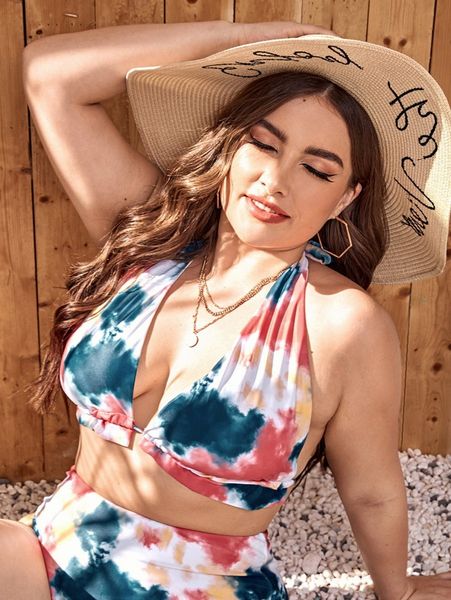

plus tie dye bikini p2jt#, Black