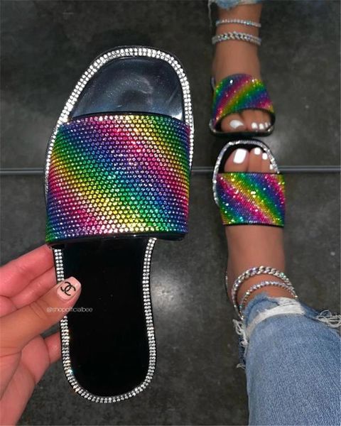 

winter 2021 home durable fashion all-match sandals single layer furry flat non-slip large size ladies candy color slippers, Black