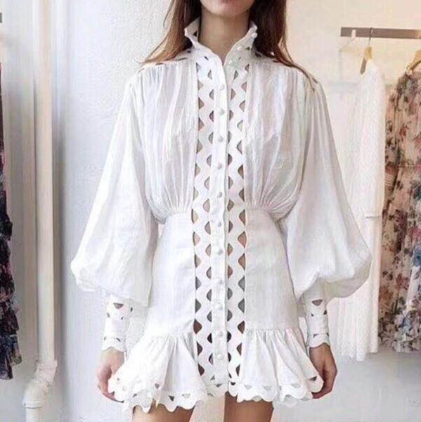 

casual dresses 2021 spring fashionturtleneck vintage women hollow out lantern sleeve slim high waist dress, Black;gray