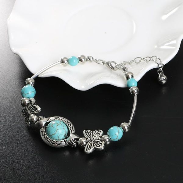 

link, chain african turquoises beads bracelet fashion retro national style butterfly bracelets jewelry for female friend party gift, Black