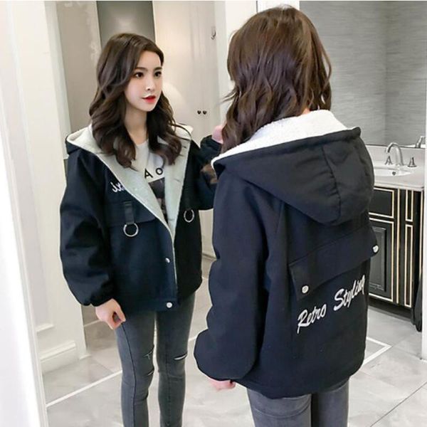 

women's jackets winter cotton jacket padded loose student short plush thickened lamb wool coat female ladies tweed red fashion gg50yf, Black;brown