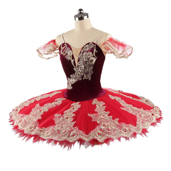 

burgundy velvet nutcracker platter tutu professional ballet costume dress classical sleeping beauty variation jn0210, Black;red