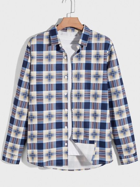

romwe guys plaid shirt without tee i7md#, White;black