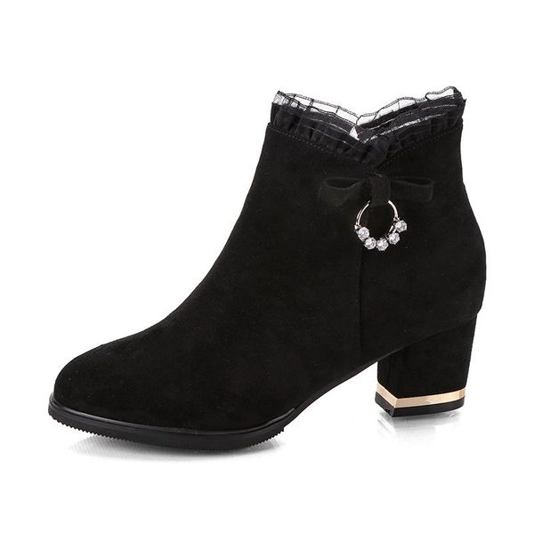 

boots large size 35-43 pearl ankle women high heels black botas mujer lace botines chaussures femme bead bare 76c50