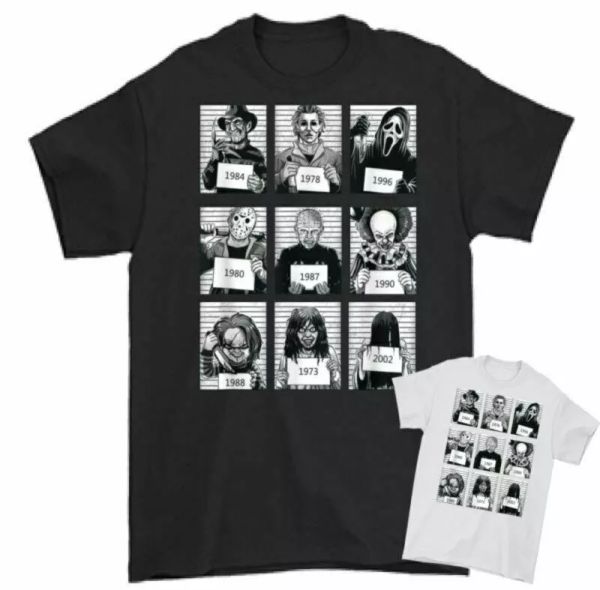 

halloween villains t-shirt chucky it jason scream freddy krueger hellraiser top, White;black