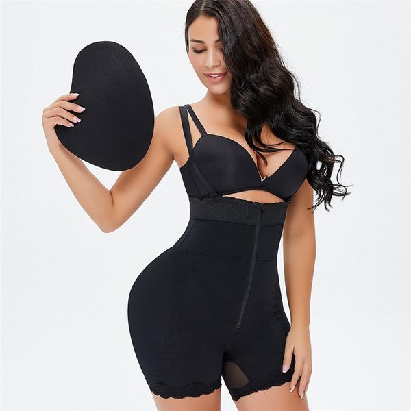 

women's shapers women bodysuit with hip pads slimming underwear lose weight big buttockes body shaper belly compression shapewear plus, Black;white