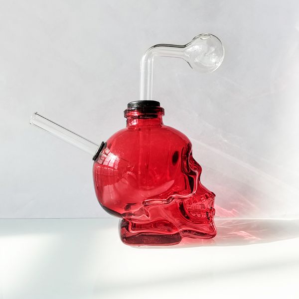 Vetro colorato a forma di teschio Fumo d'acqua curvo 10mm Oil Rig Pipe Ciotola per tabacco con bruciatore in vetro spesso Tubi Bubbler Rosa Giallo Blu Verde Viola Rosso Dab Rigs Bong