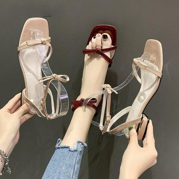 

sandals women's shoes summer fashion thick heel open toe bow heels women high, Black