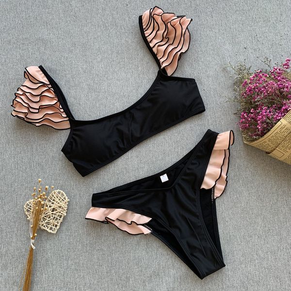 

ruffle shoulder bikini 2021 bandeau swimsuit women brazilian bikini set push up bikinis thong swimwear female bathing suitsin