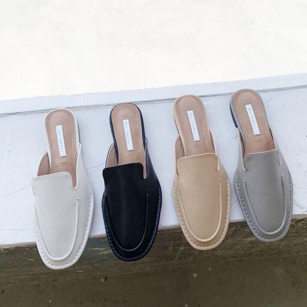 

spring women slipper flat heel casual slip on mules shoes ladies round toe outdoor flip flops brand sandal mujer slippers, Black