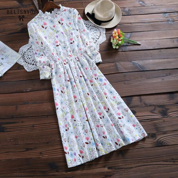 

mori girl autumn winter female robe ruffled corduroy vestidos de festa long sleeve gorgeous sweet floral printed women dresses 210319, Black;gray