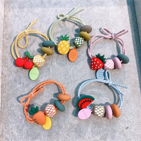 

hair accessories korean sweet girl fashion ponytail children simple cute radish strawberry cherry fruit rubber band rope, Slivery;white