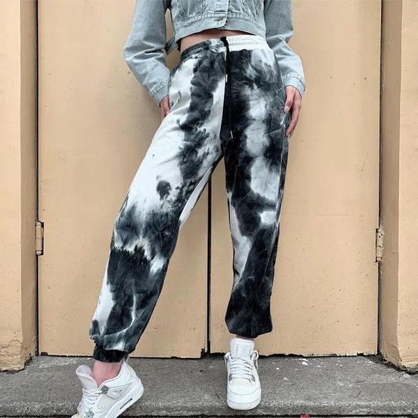 

women's pants & capris tie dye joggers high waist long baggy women sweatpants loose trousers 2021 autumn winter streetwear clothes, Black;white