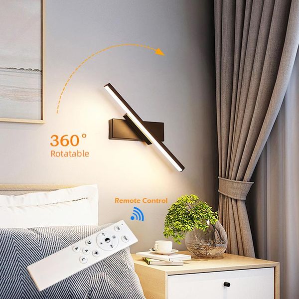 

360Â° rotatable adjustable wall lamp bedside night lights remote control dimmable bedroom reading living room lighting decoration