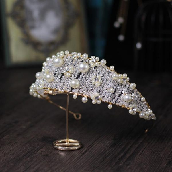 

headpieces luxury elegant headdress golden alloy branch pearl rhinestone hair hoop earring set wedding perform studio travel po hp070, Silver