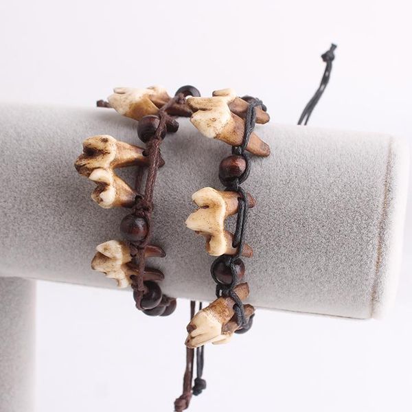 

charm bracelets vintage black coffee colore leather teeth lovers for women men wholesale, Golden;silver