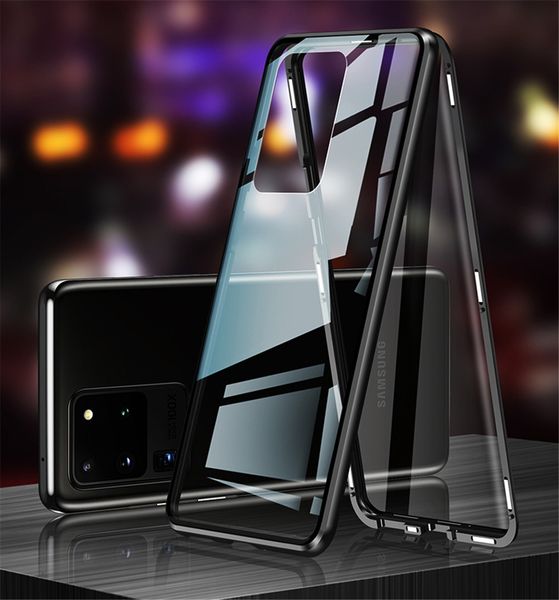 

360 magnetic adsorption metal cases for iphone 12 mini 11 pro xr x xs max double sided glass cover on samsung