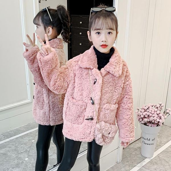 

jackets girls' coat kids jacket underwear 2021 horn button plus velvet thicken warm winter autumn school cotton fleece children's, Blue;gray